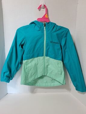 Columbia Girls Fleece Lined Hooded Rain Jacket Aqua Mint XXS (4/5)